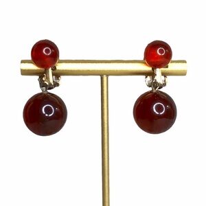 Vintage Brown Acrylic Lucite Sphere Clip-ons